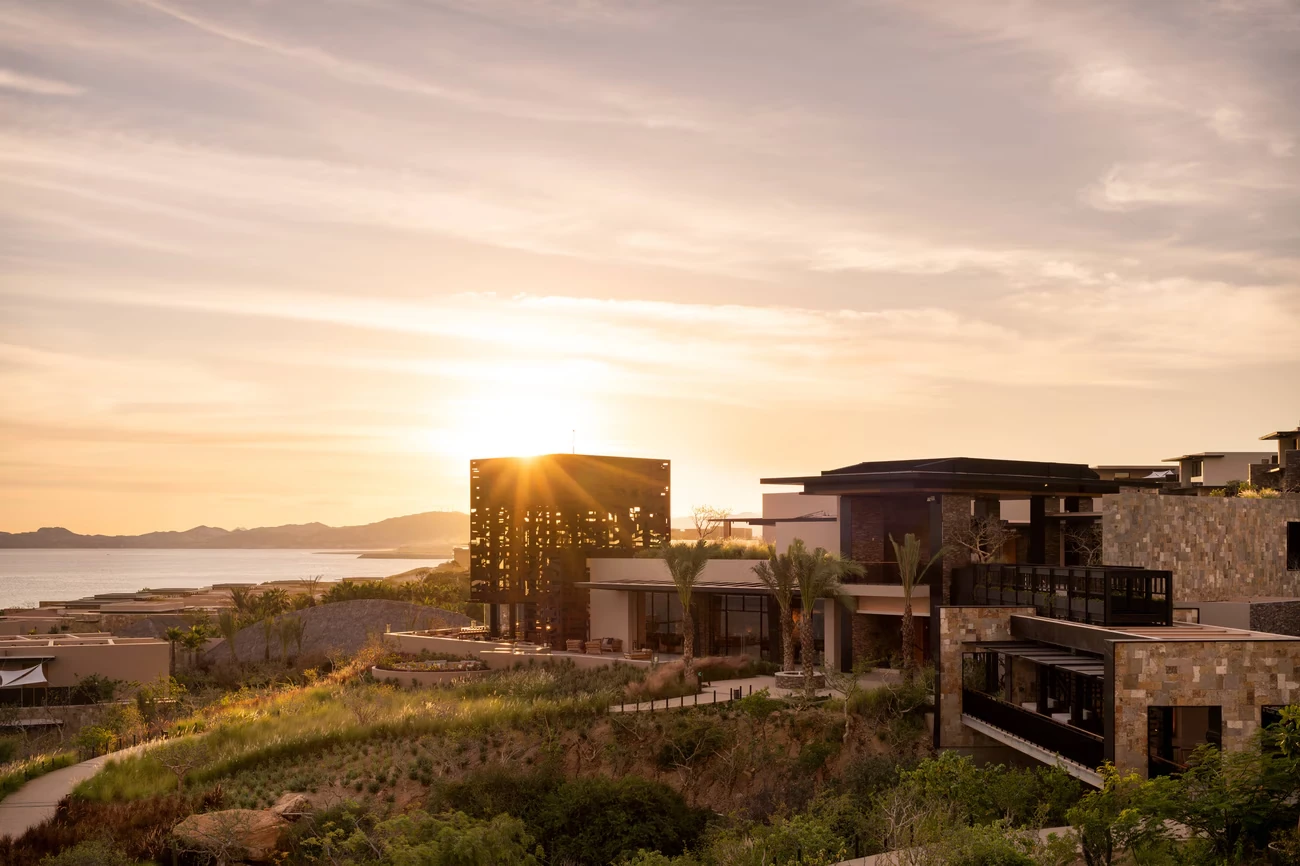 Exterior architectural view of the Zadún Ritz-Carlton Reserve beachfront villas and desert-inspired luxury resort in Puerto Los Cabos. Exterior architectural view of the Zadún Ritz-Carlton Reserve beachfront villas and desert-inspired luxury resort in Puerto Los Cabos.